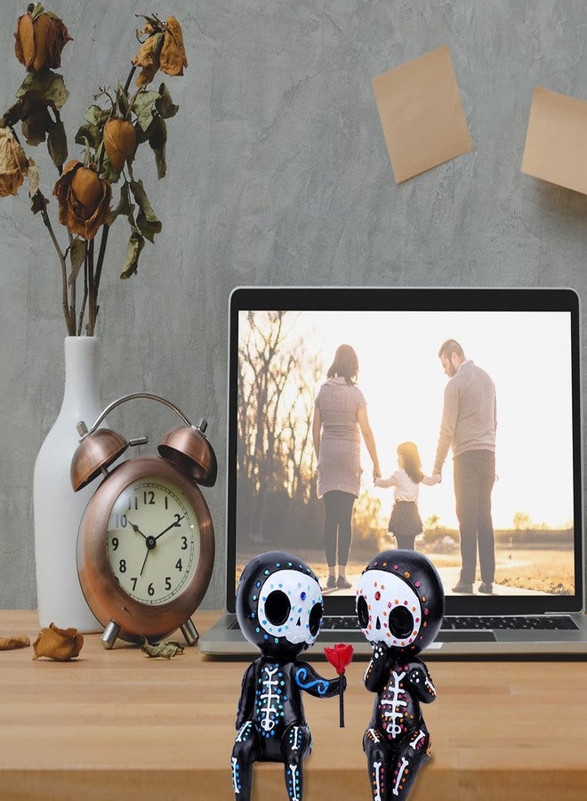 DYFCNP Sugar Skull Decor, Sugar Skull Couple Statue,Dia De Los Muertos Decor, Halloween Desk Decor,Day of The Dead Decorations for Home,Sugar Skull Figurine Gift for Women (A) - Image 4